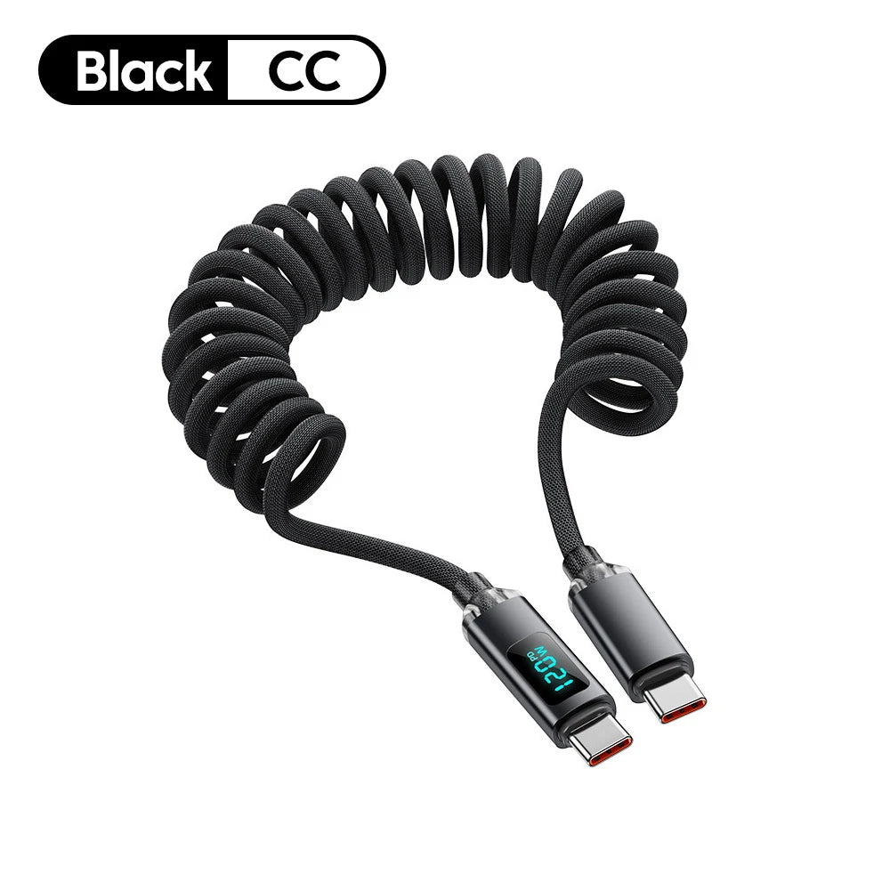 Retractable Spring Car Charging Cable 120W | כבל טעינה ספירלי 120W לרכב