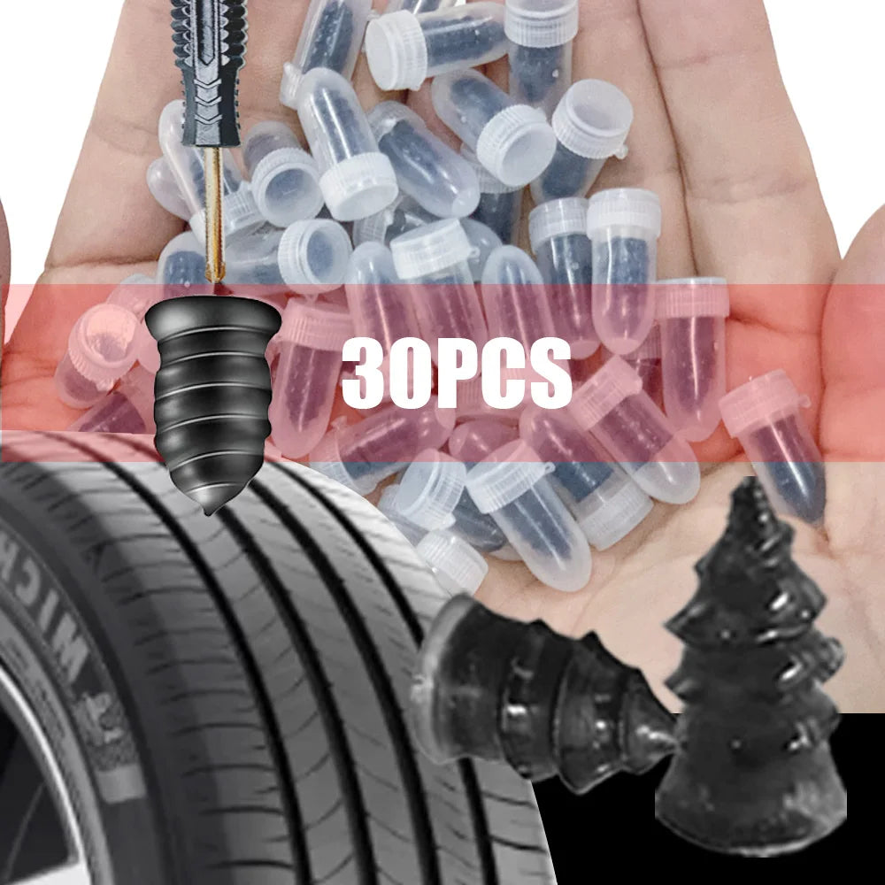 Car Tire Repair Rubber Nail Kit – Universal Tubeless Puncture Repair Set (10/30 pcs)
