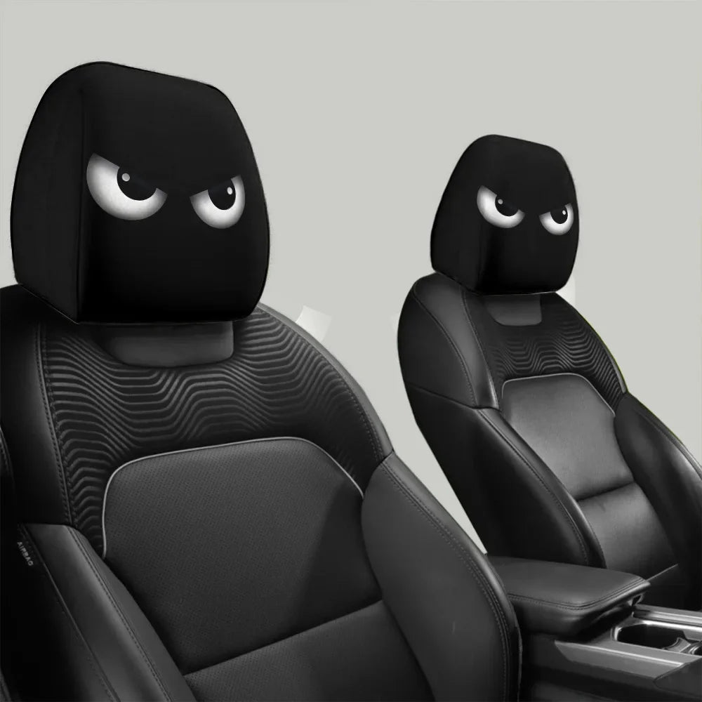 2PCS Cartoon Headrest Covers – Funny Slanted Eyes Car Seat Interior Decoration (Holiday Style)