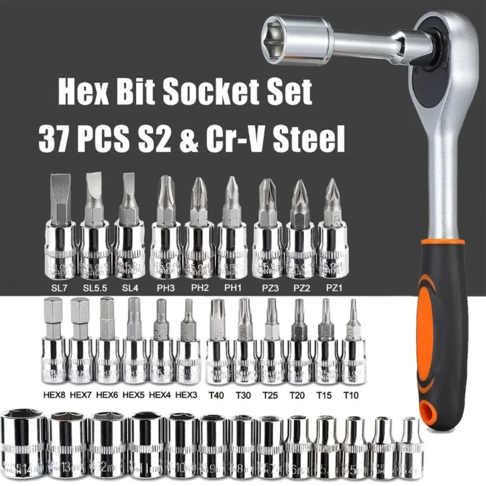 46Pcs 1/4" Ratchet Socket Wrench Set