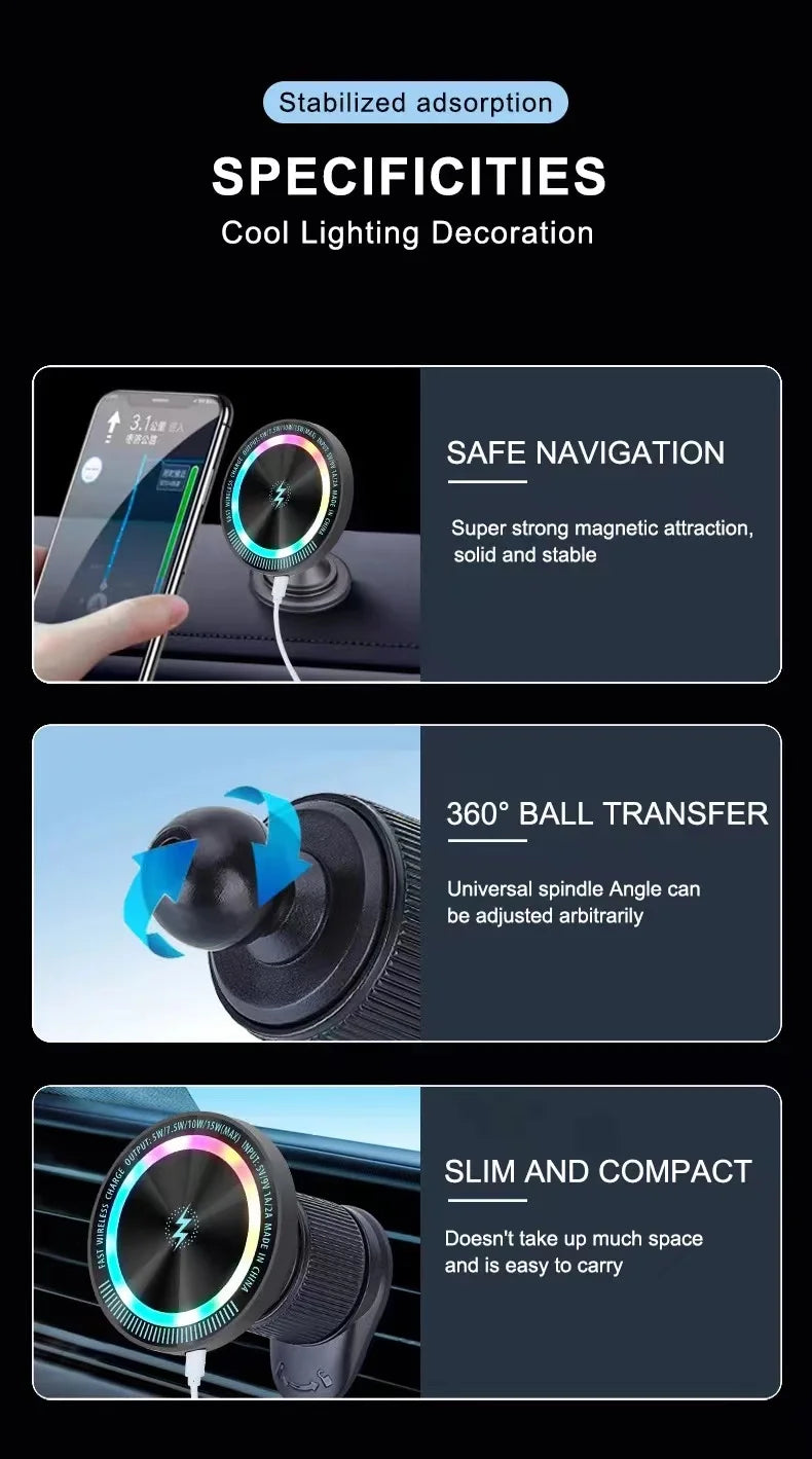 Magnetic Car Wireless Charger 15W Dashboard | מטען אלחוטי מגנטי 15W לדשפד