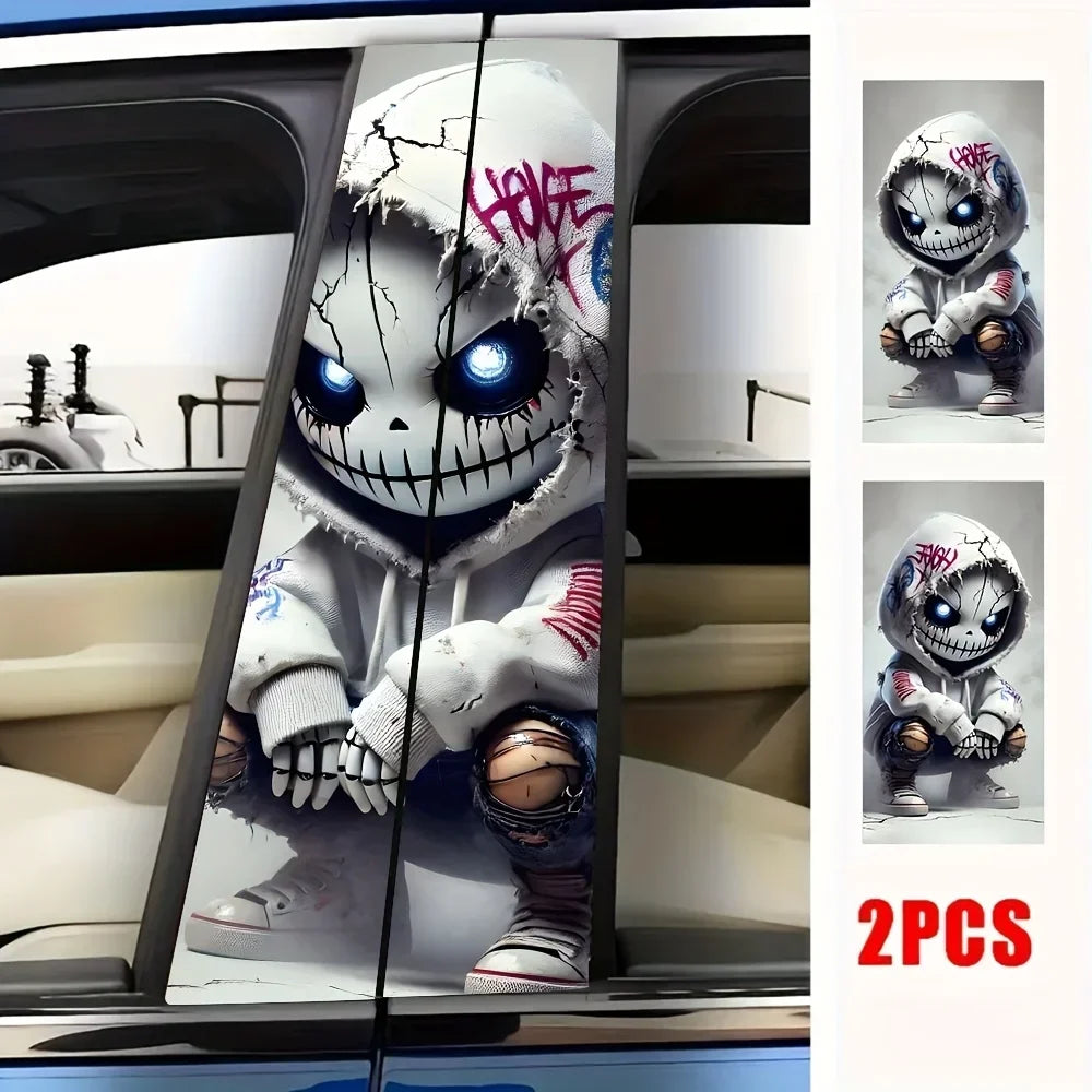 2PCS Car B-Pillar Sticker – Waterproof Sun-Resistant Vinyl Punk Style Car Door Decal