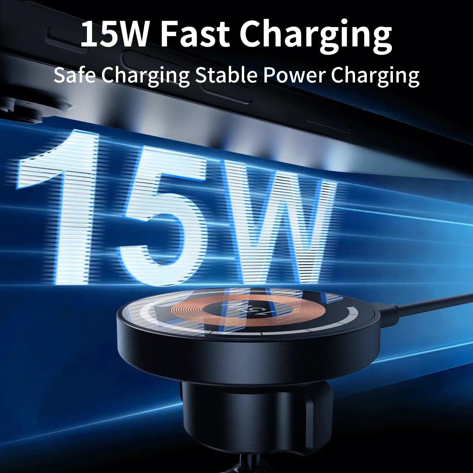 Magnetic Car Phone Holder & Wireless Charger 15W | מעמד טלפון מגנטי עם טעינה אלחוטית 15W