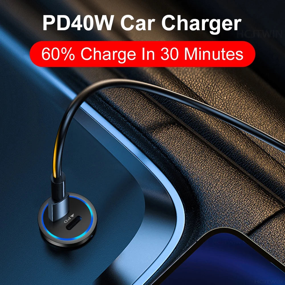 66W USB Car Charger – Type-C PD Fast Charging Adapter for Xiaomi & Huawei