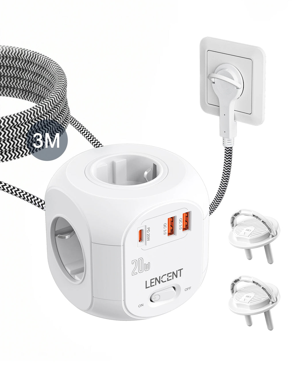 LENCENT 7-in-1 Power Strip Cube with USB-C PD 20W