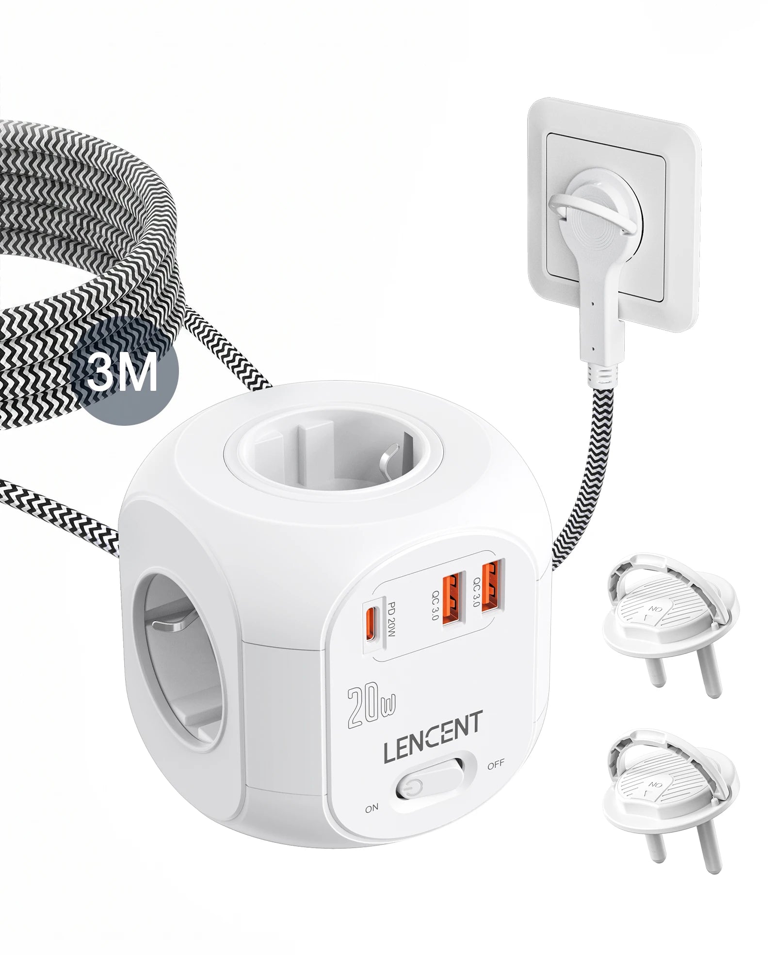 LENCENT 7-in-1 Power Strip Cube with USB-C PD 20W