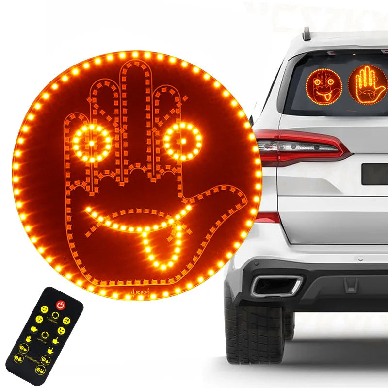 LED Middle Finger Gesture Car Light – Remote Control Funny Road Rage Expression Palm Light