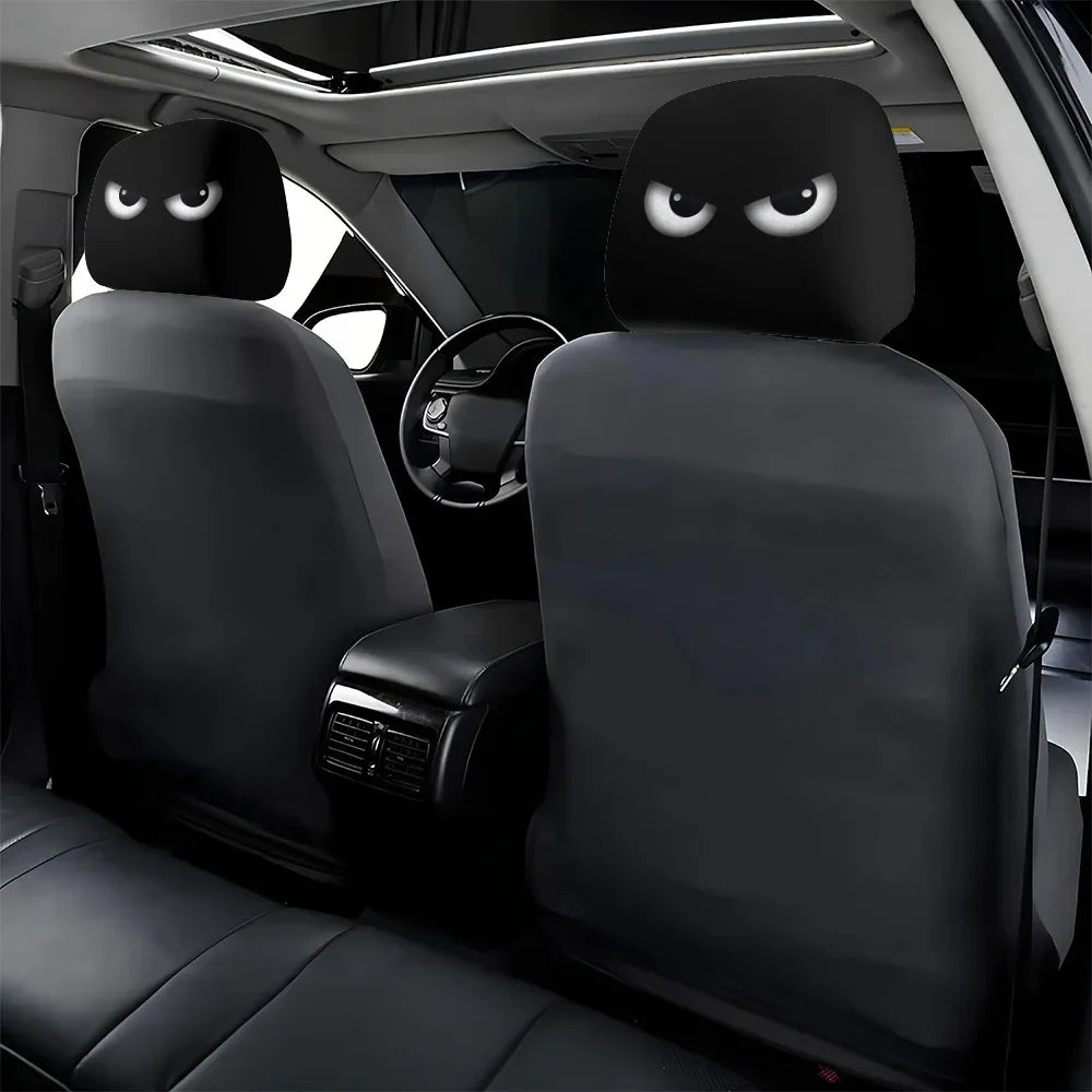 2PCS Cartoon Headrest Covers – Funny Slanted Eyes Car Seat Interior Decoration (Holiday Style)
