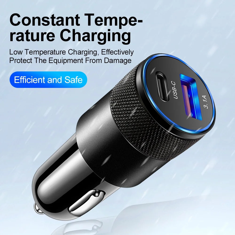66W USB Car Charger – Type-C PD Fast Charging Adapter for Xiaomi & Huawei