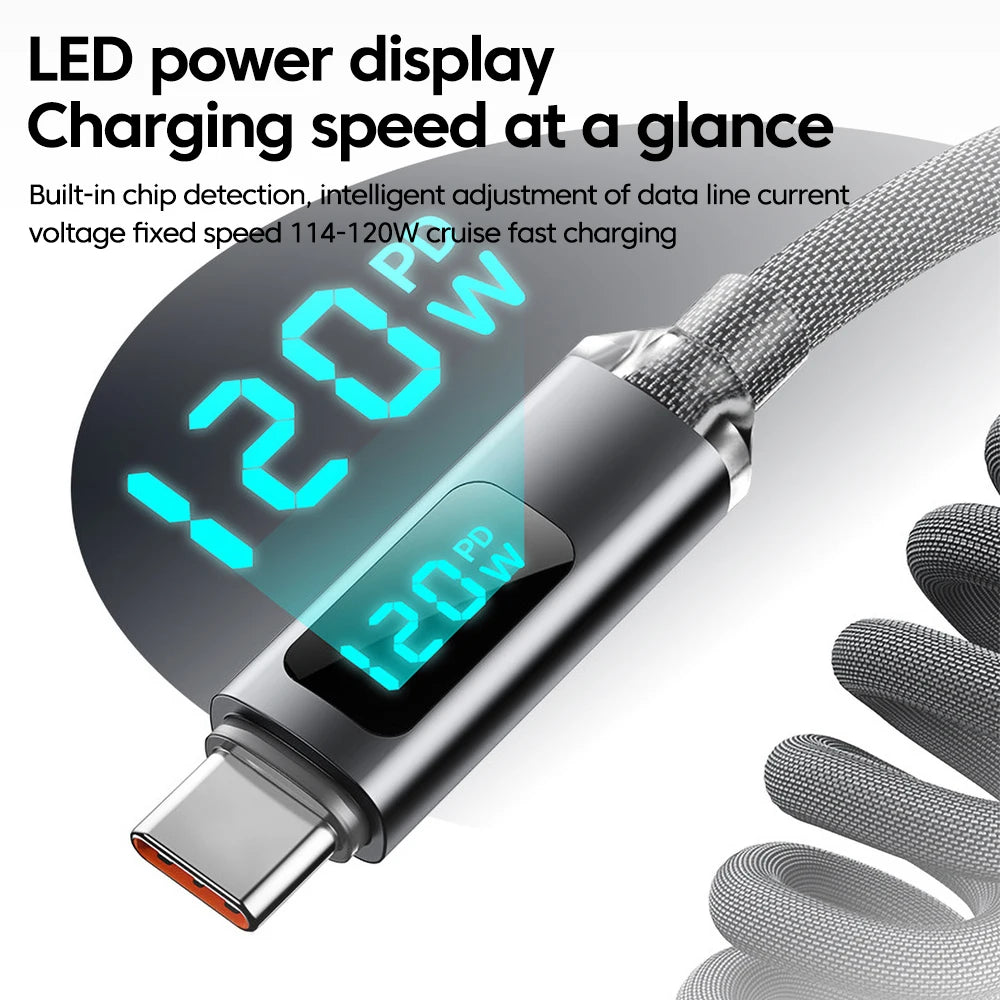 Retractable Spring Car Charging Cable 120W | כבל טעינה ספירלי 120W לרכב