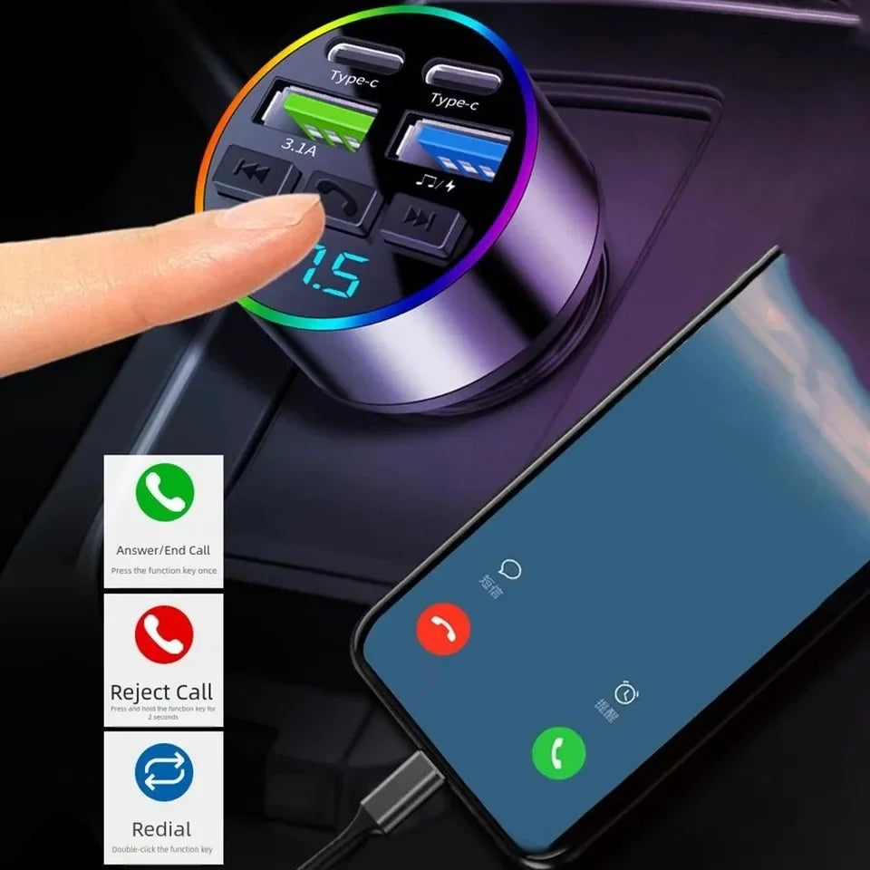 Bluetooth 5.0 FM Transmitter Car Charger – USB MP3 Player & Hands-Free Adapter