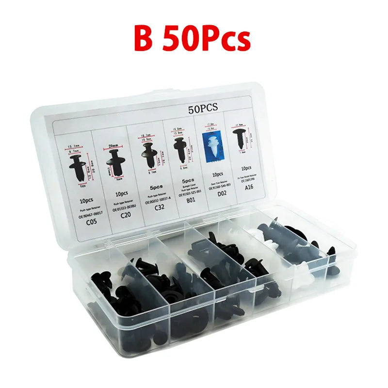Car Body Fastener Clip Kit – Push Retainer Pins for Bumper, Door & Trim Panels (50/100 pcs)