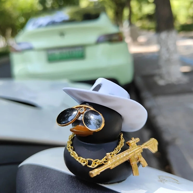 Cowboy Hat Duck Car Decoration – Rear View Mirror Hanging Ornament (1PC Black)