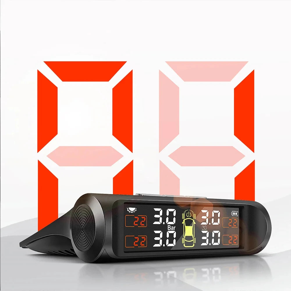 TPMS Solar Tire Pressure Monitoring System – 4 Wheel Sensor Car Tire Pressure Alarm (Internal/External)