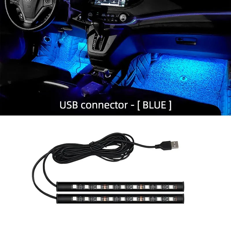 2-in-1 LED Car Neon Foot Light – USB & Cigarette Lighter Interior Atmosphere Lamp