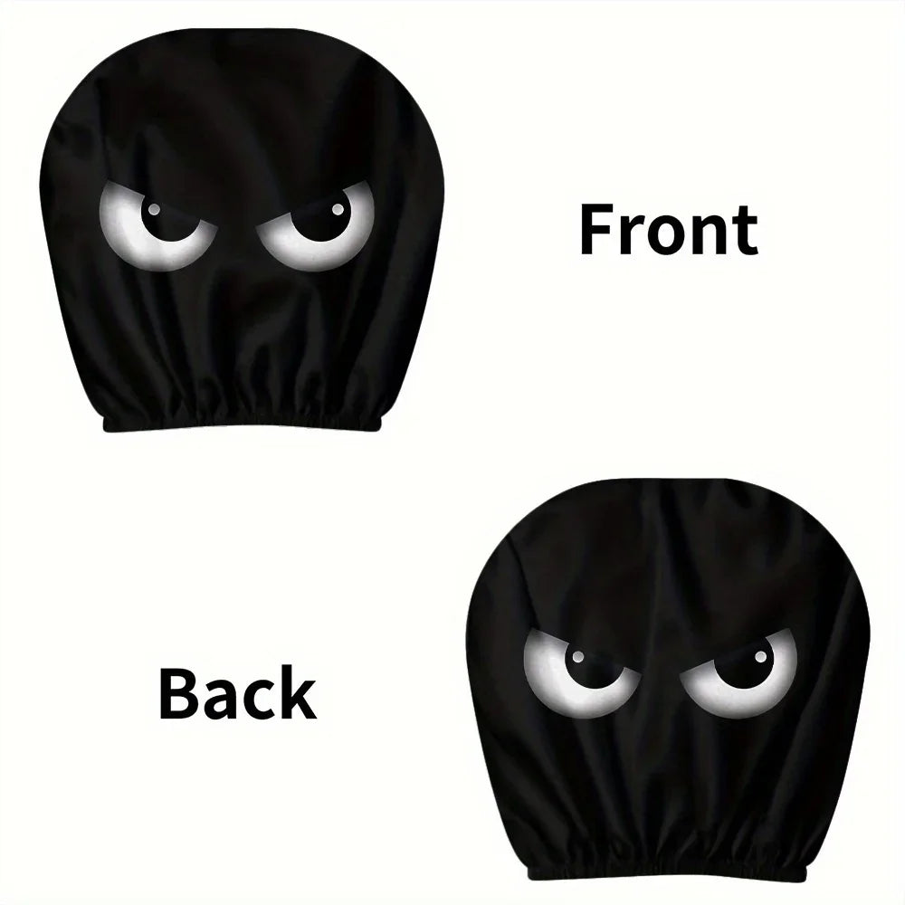 2PCS Cartoon Headrest Covers – Funny Slanted Eyes Car Seat Interior Decoration (Holiday Style)