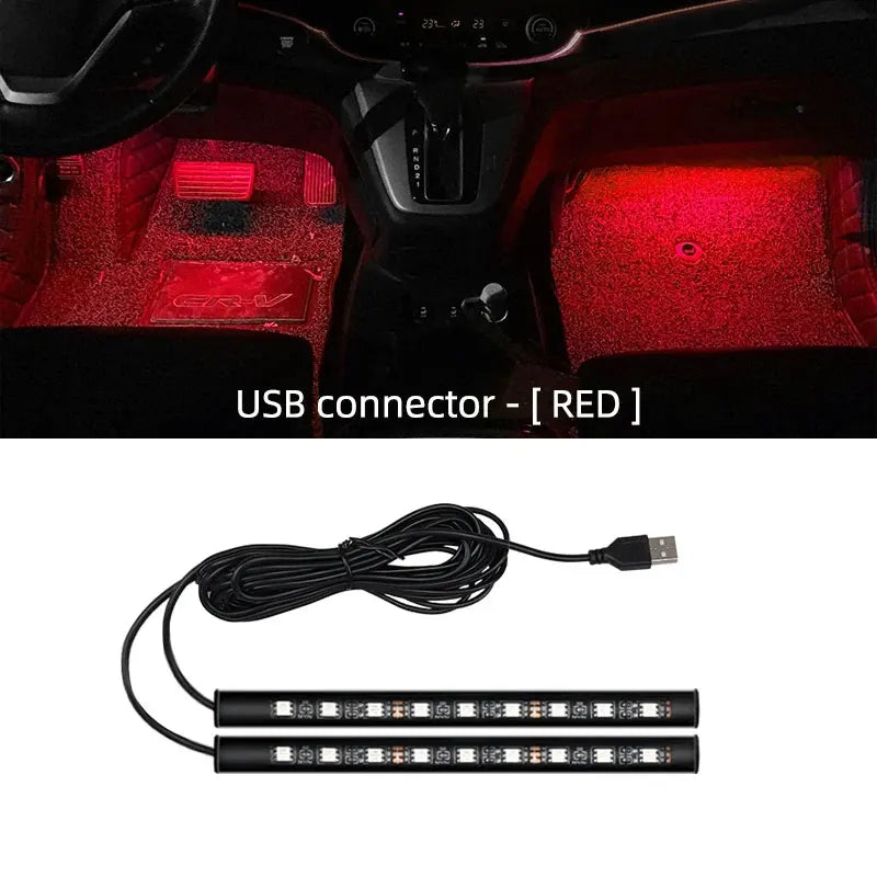 2-in-1 LED Car Neon Foot Light – USB & Cigarette Lighter Interior Atmosphere Lamp