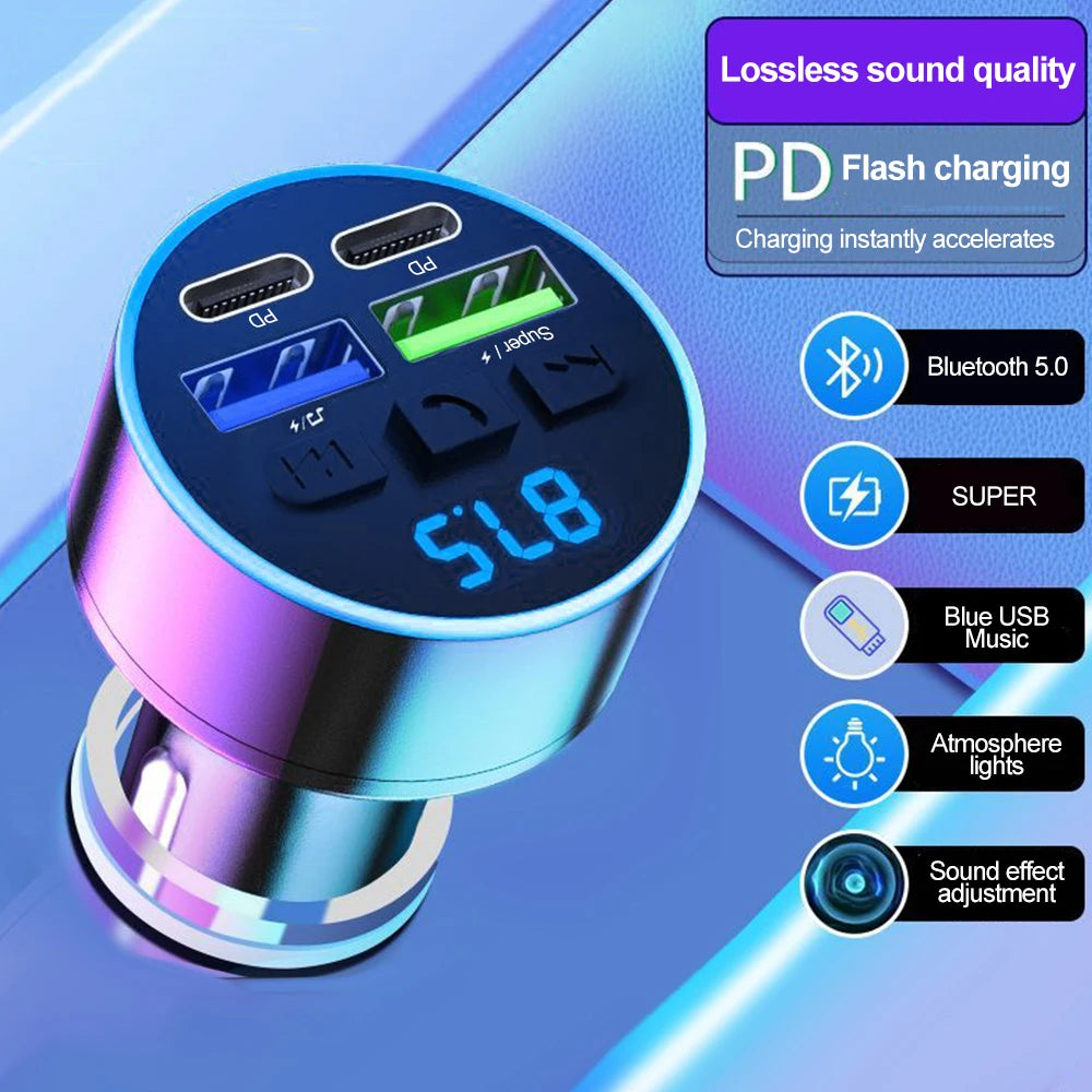 Bluetooth 5.0 FM Transmitter Car Charger – USB MP3 Player & Hands-Free Adapter