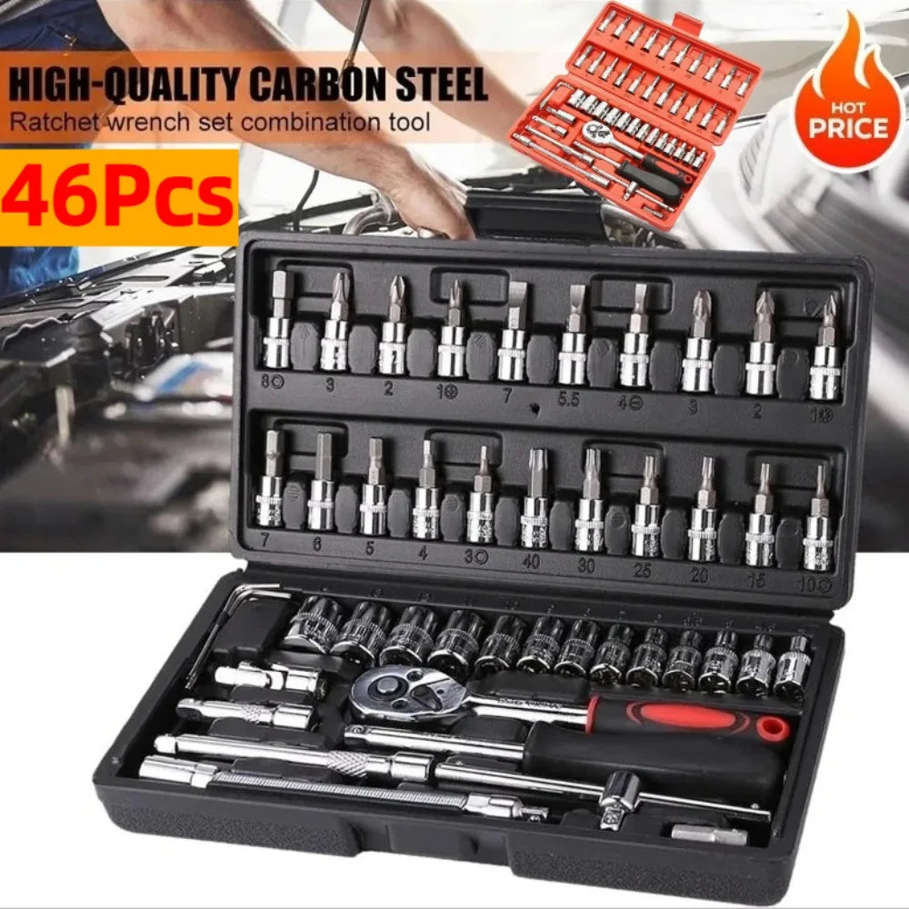46Pcs 1/4" Ratchet Socket Wrench Set