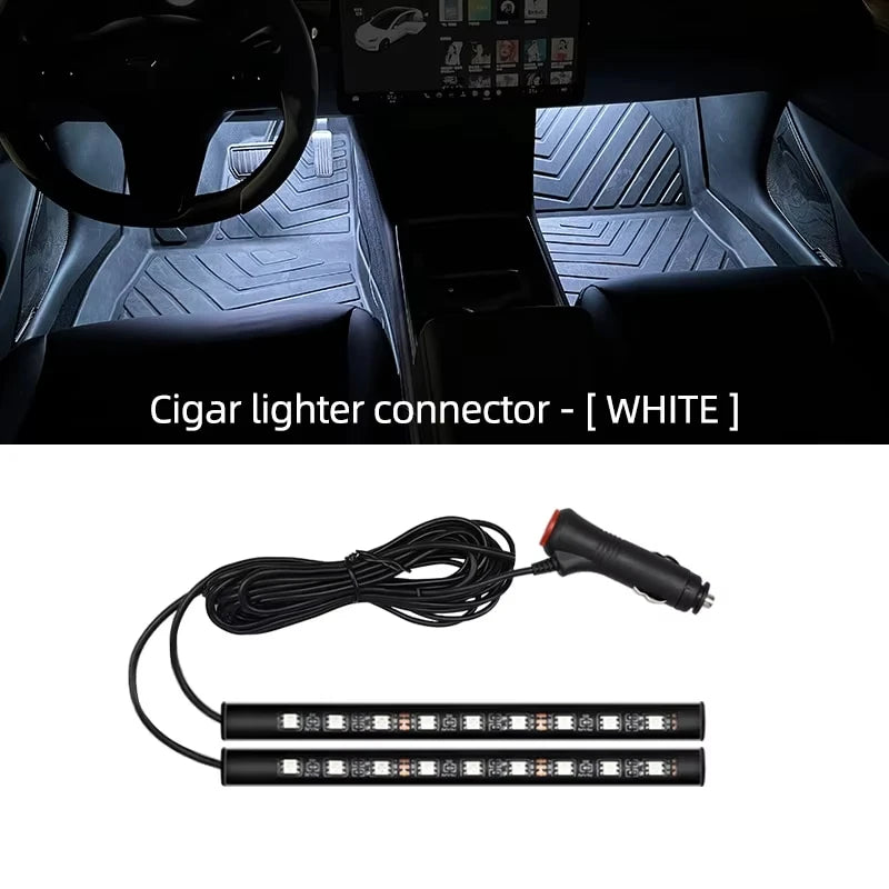 2-in-1 LED Car Neon Foot Light – USB & Cigarette Lighter Interior Atmosphere Lamp