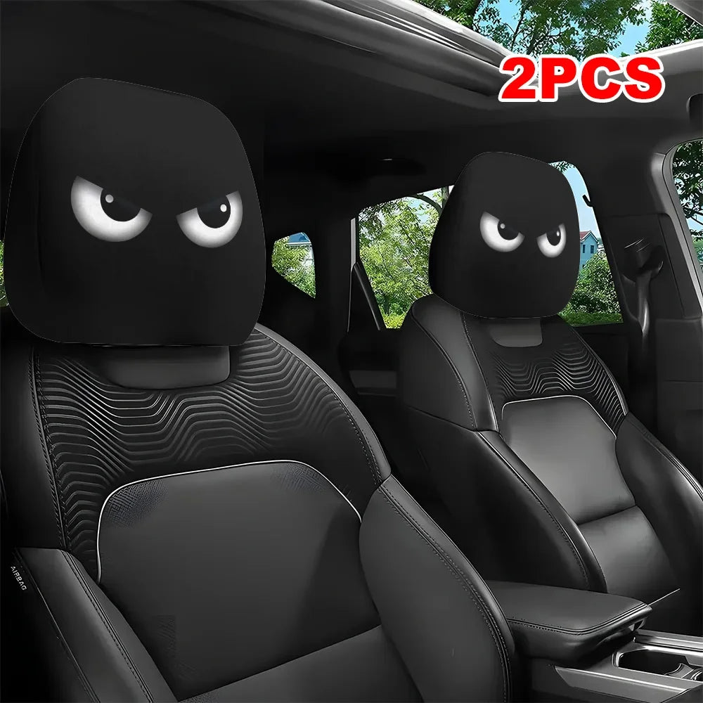 2PCS Cartoon Headrest Covers – Funny Slanted Eyes Car Seat Interior Decoration (Holiday Style)