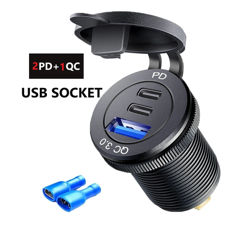 3-Port Car USB Charger Socket USB-C PD + QC 3.0 | שקע טעינה 3 יציאות לרכב