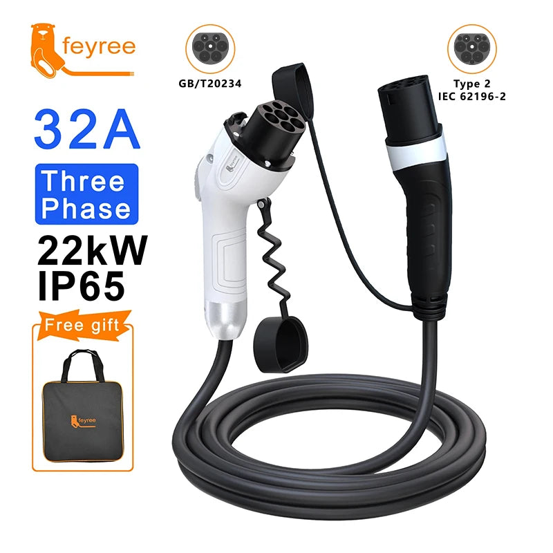 EV Charger Cable GB/T to Type 2 16A/32A 22kW | כבל טעינה GB/T ל-Type 2 22kW