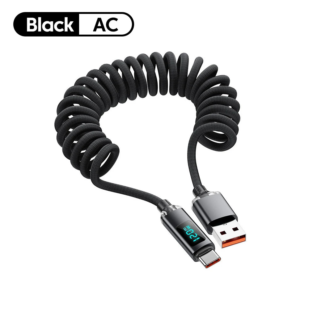 Retractable Spring Car Charging Cable 120W | כבל טעינה ספירלי 120W לרכב