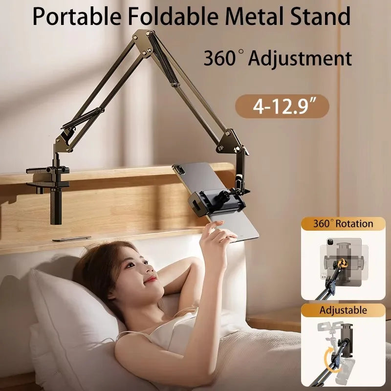 Tablet Stand Rotatable Phone Stand Long Arm Metal 180 °   Adjustable Holder for iPad Pro Mini Air Xiaomi Tablet Compatible 4-12.9