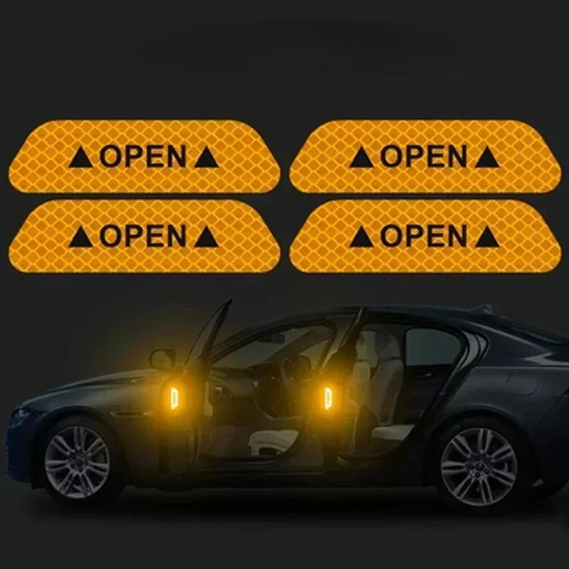 4PCS Reflective Car Door Stickers – Safety Warning Opening Reflector Decals