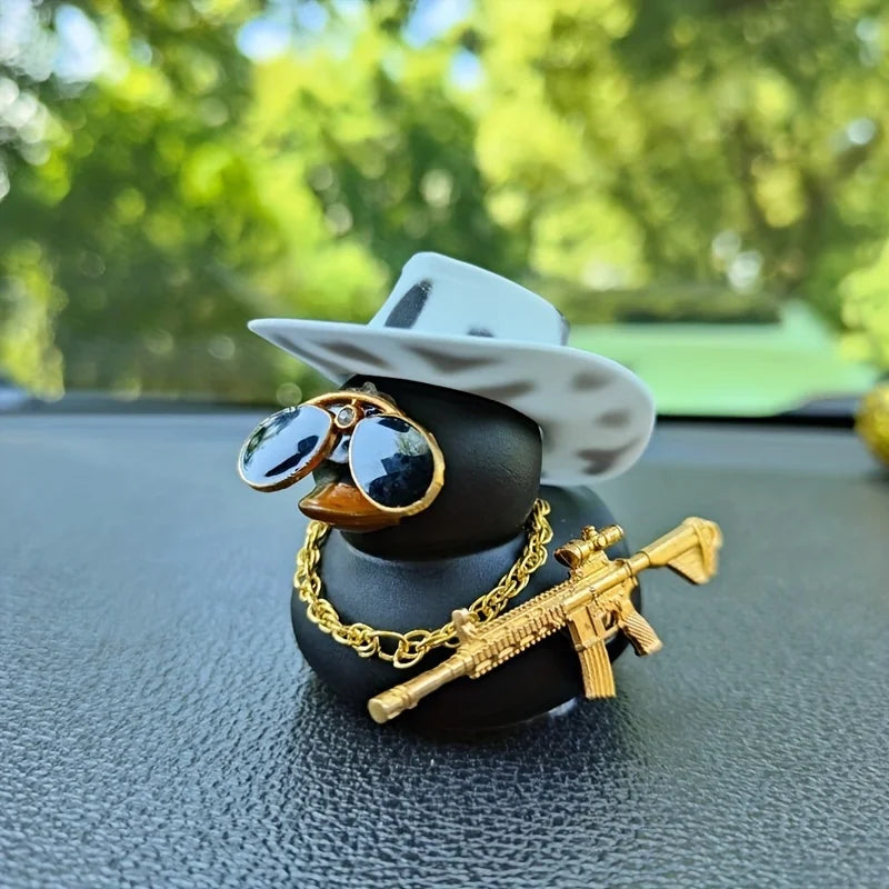 Cowboy Hat Duck Car Decoration – Rear View Mirror Hanging Ornament (1PC Black)