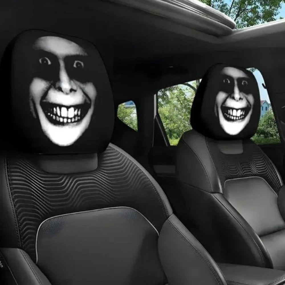 2PCS Cartoon Headrest Covers – Funny Slanted Eyes Car Seat Interior Decoration (Holiday Style)