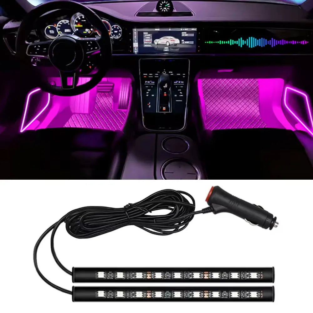 2-in-1 LED Car Neon Foot Light – USB & Cigarette Lighter Interior Atmosphere Lamp
