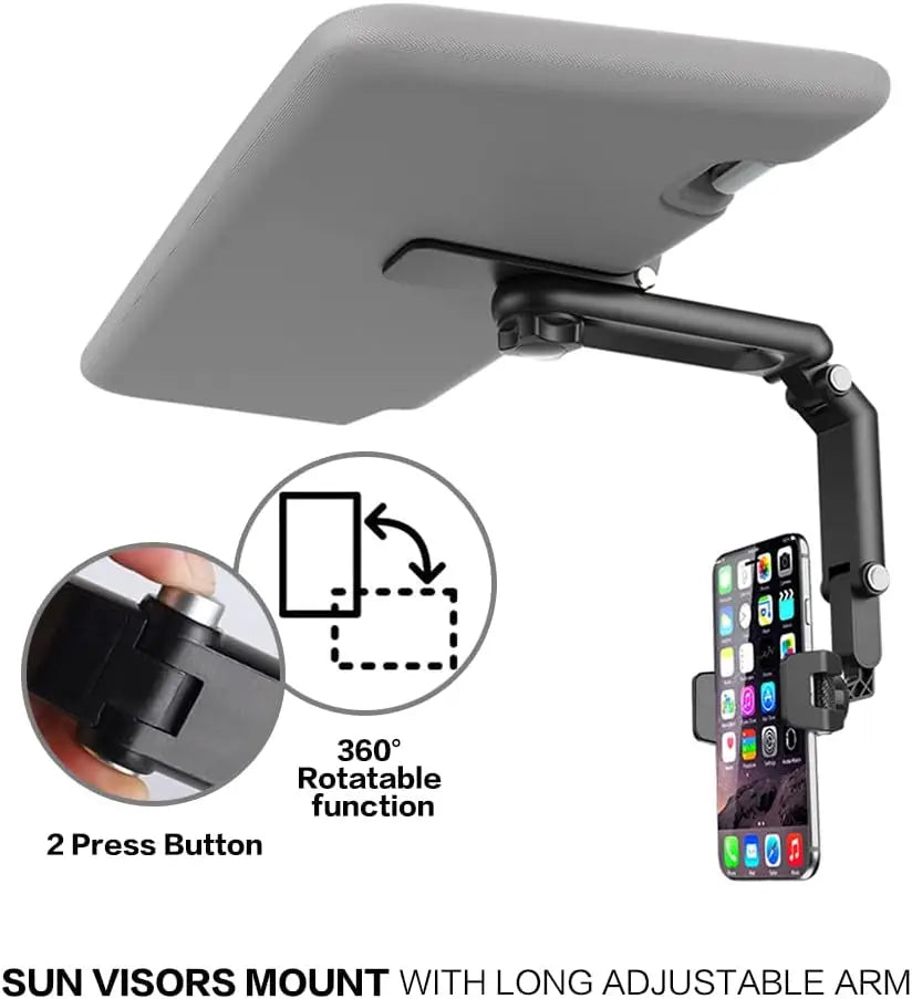 Sun Visor Phone Holder for Car – 360° Rotating Multifunction Clip Mount for iPhone & Android