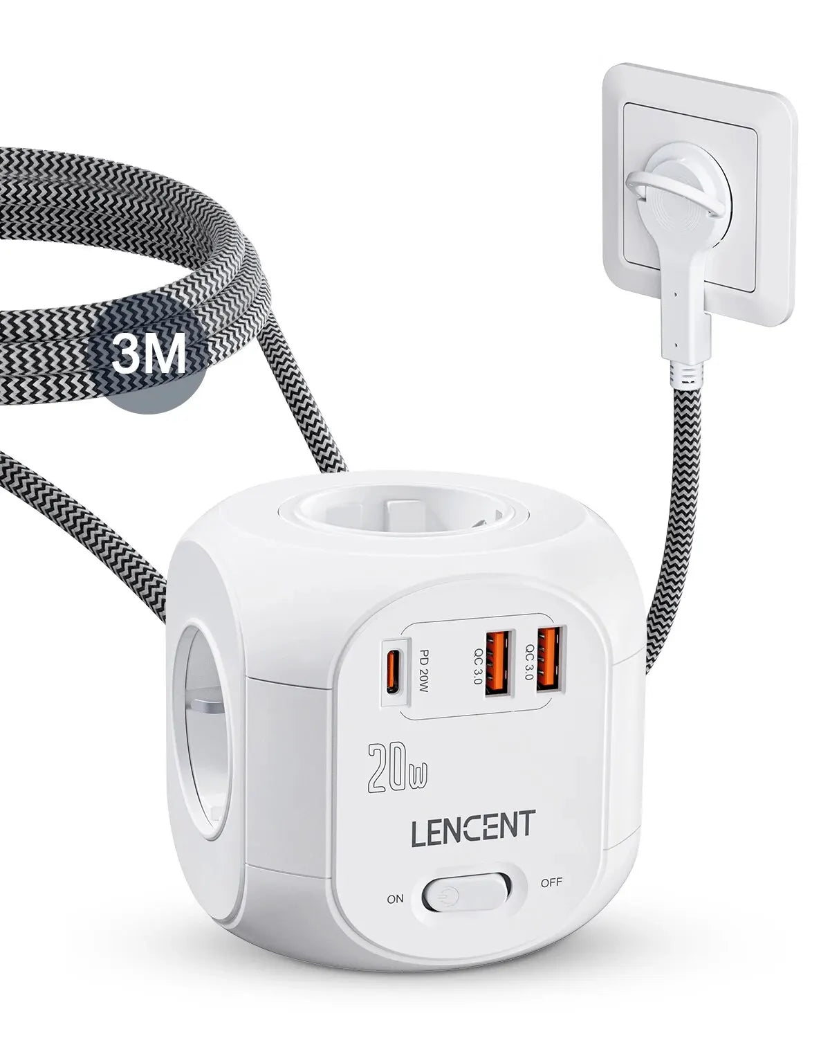 LENCENT 7-in-1 Power Strip Cube with USB-C PD 20W