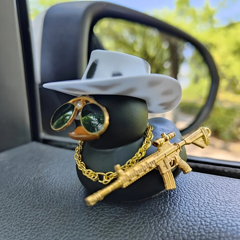 Cowboy Hat Duck Car Decoration – Rear View Mirror Hanging Ornament (1PC Black)