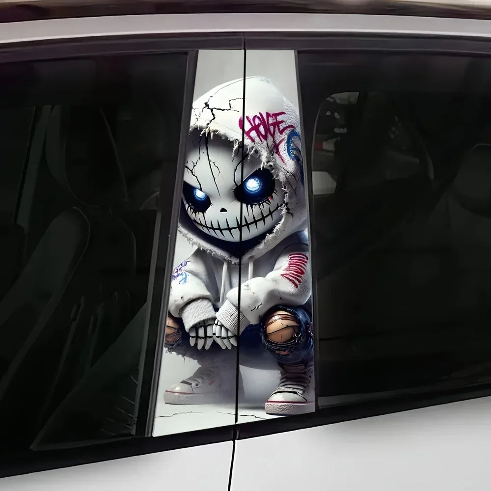 2PCS Car B-Pillar Sticker – Waterproof Sun-Resistant Vinyl Punk Style Car Door Decal