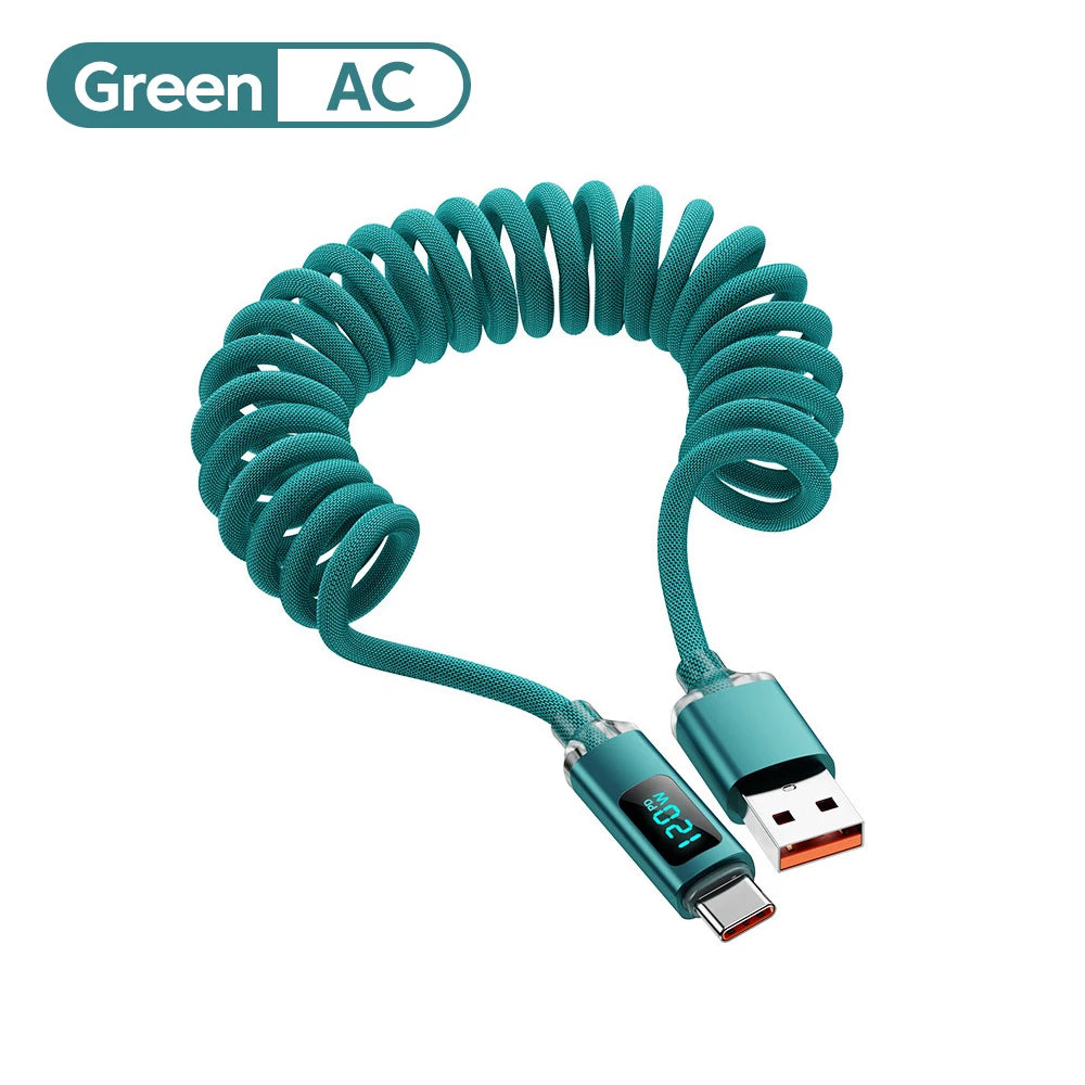 Retractable Spring Car Charging Cable 120W | כבל טעינה ספירלי 120W לרכב