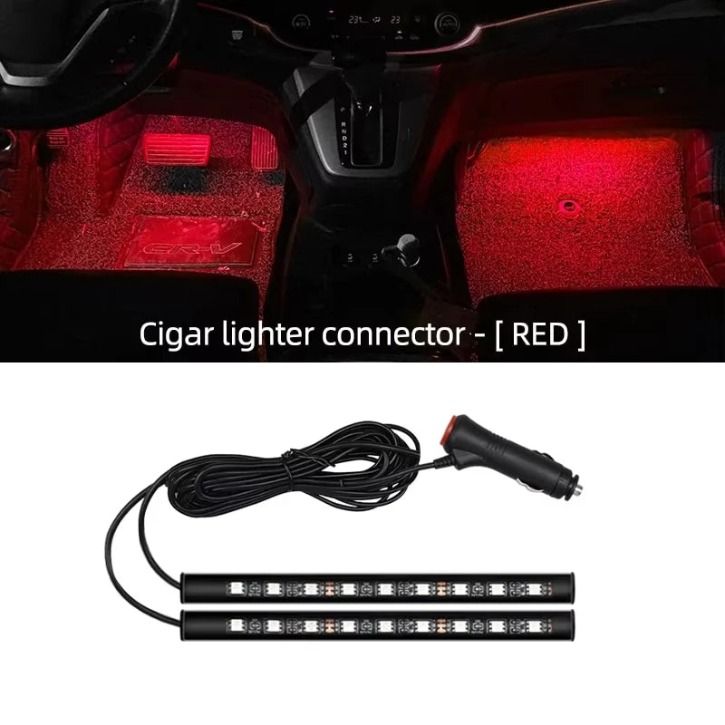 2-in-1 LED Car Neon Foot Light – USB & Cigarette Lighter Interior Atmosphere Lamp