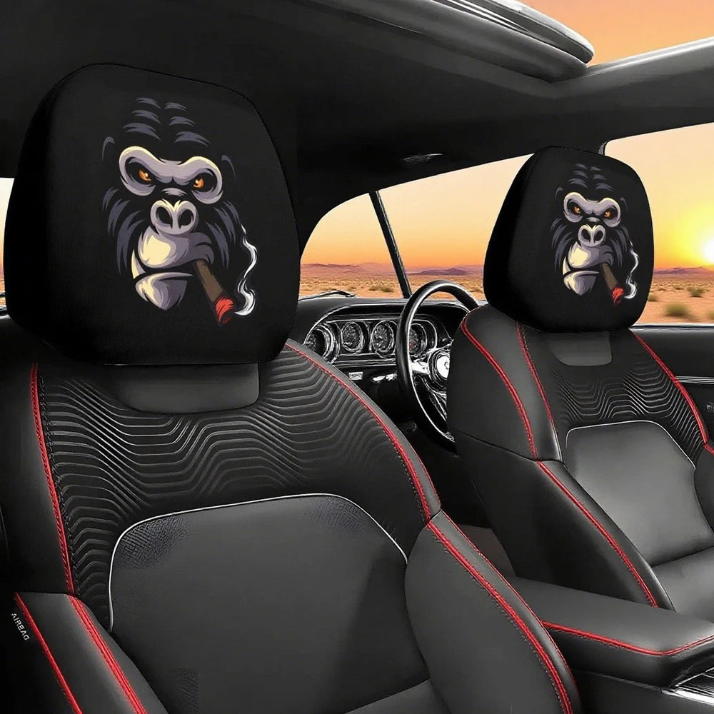 2PCS Cartoon Headrest Covers – Funny Slanted Eyes Car Seat Interior Decoration (Holiday Style)