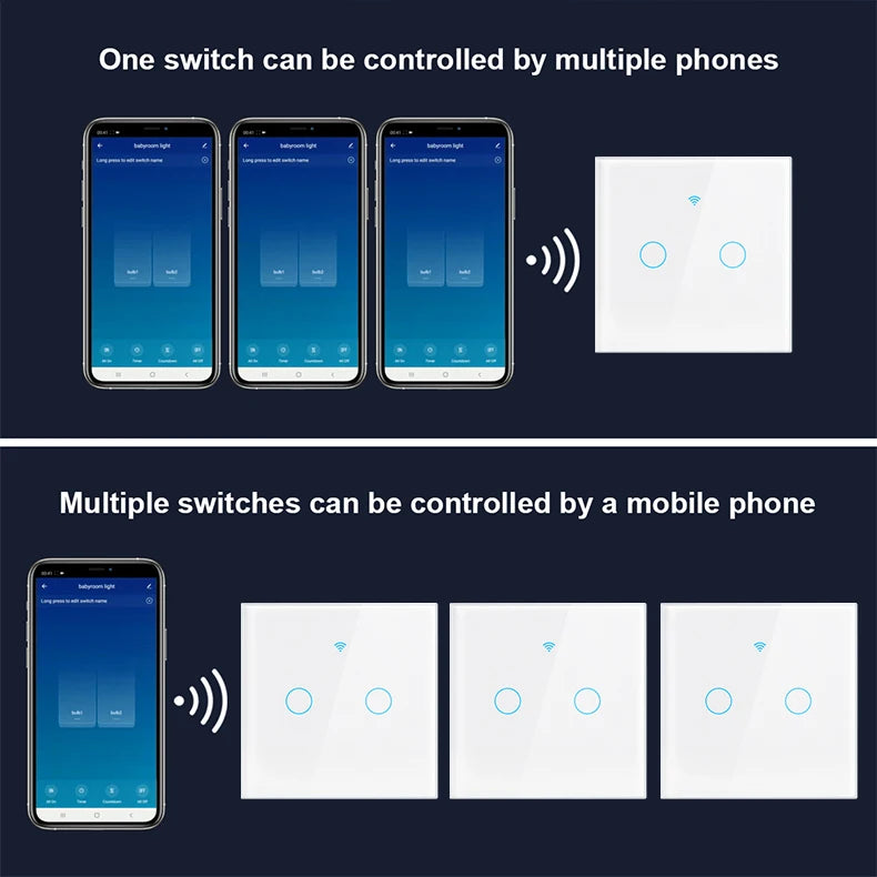 Tuya WiFi Smart Touch Switch 1/2/3 Gang | מתג חכם Tuya WiFi 1/2/3 כנופות