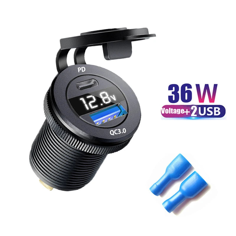 3-Port Car USB Charger Socket USB-C PD + QC 3.0 | שקע טעינה 3 יציאות לרכב