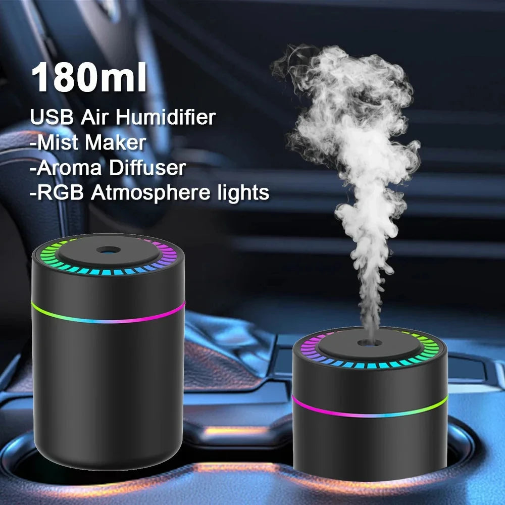 Mini USB Car Air Humidifier – Aroma Essential Oil Diffuser with LED Mist Light
