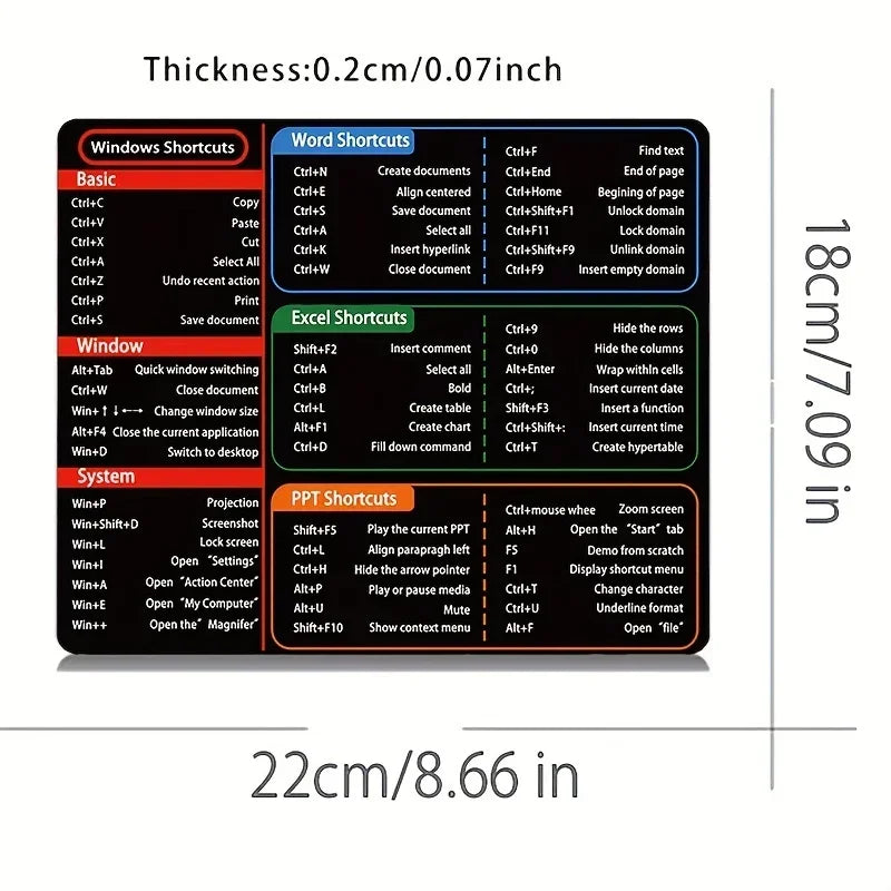 Mouse Mat Office Software Shortcut Key Mouse Pad Small