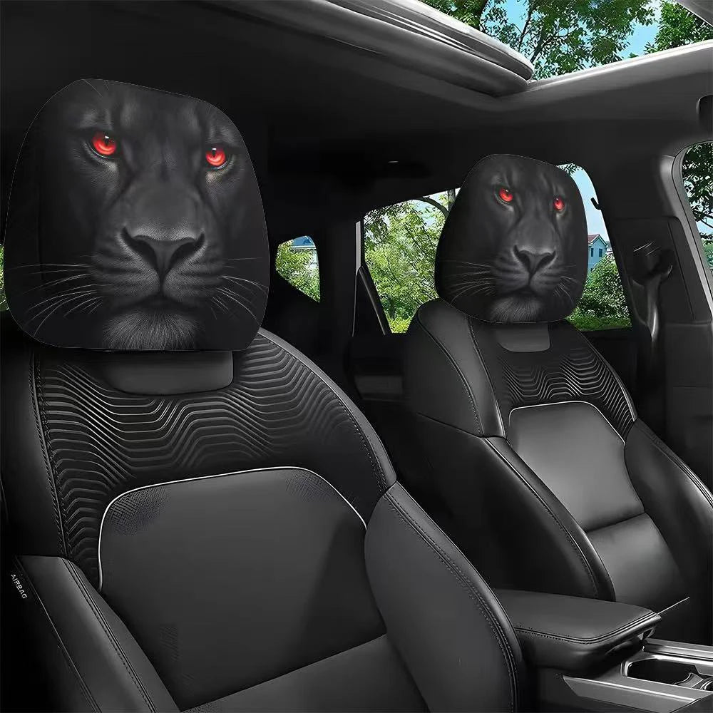 2PCS Cartoon Headrest Covers – Funny Slanted Eyes Car Seat Interior Decoration (Holiday Style)
