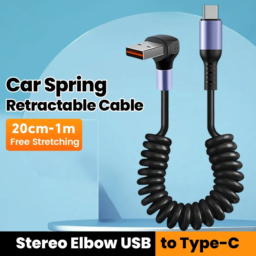 Short Spring USB-C Cable 66W 20cm-1m | כבל USB-C ספירלי קצר 66W