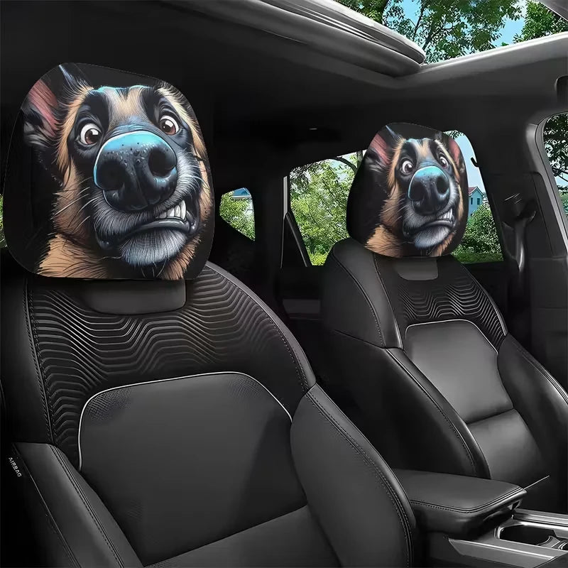 2PCS Cartoon Headrest Covers – Funny Slanted Eyes Car Seat Interior Decoration (Holiday Style)