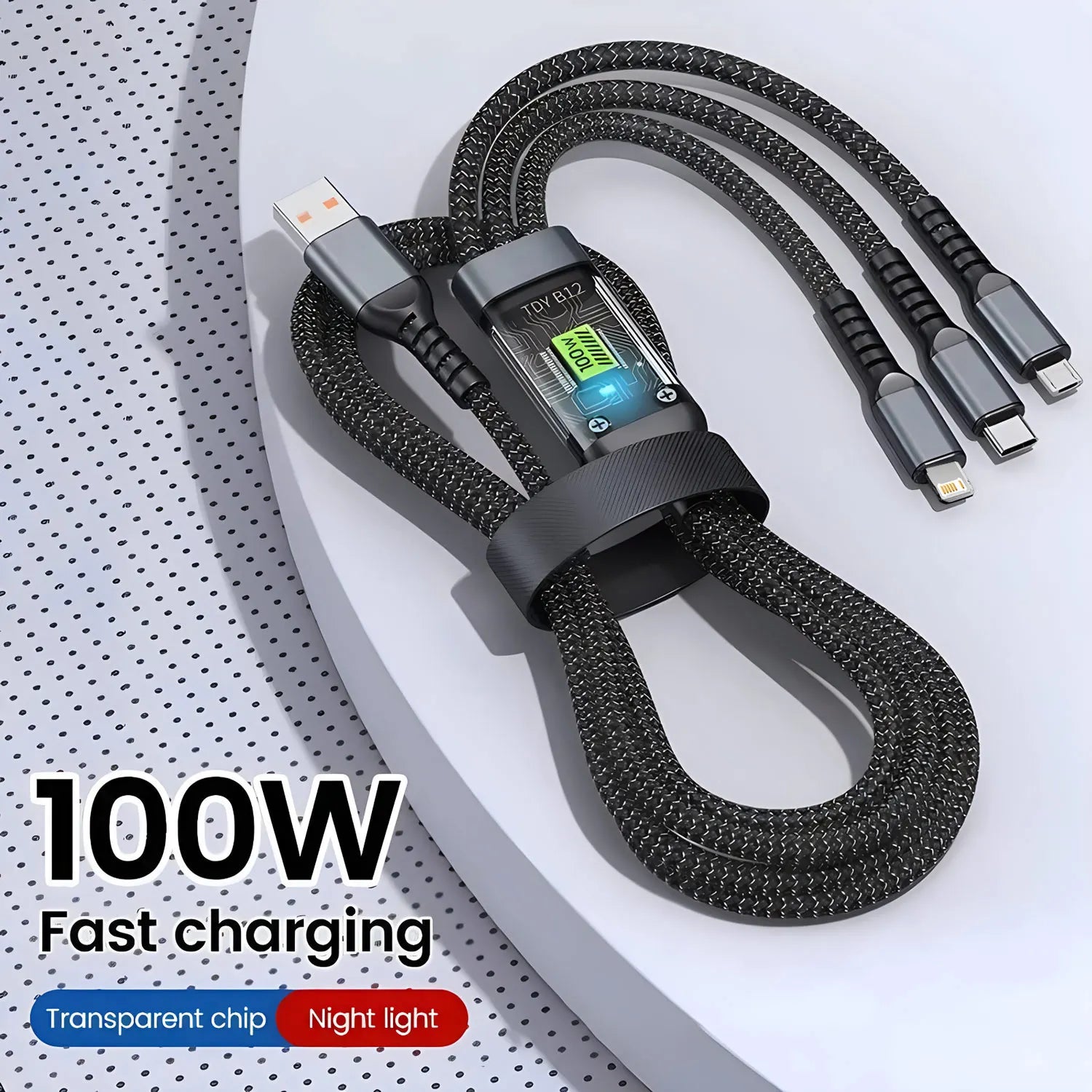 3-in-1 Fast Charging Cable 100W USB-C/Micro/Lightning | כבל טעינה 3 ב-1 100W