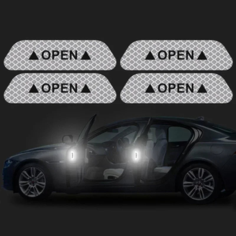 4PCS Reflective Car Door Stickers – Safety Warning Opening Reflector Decals