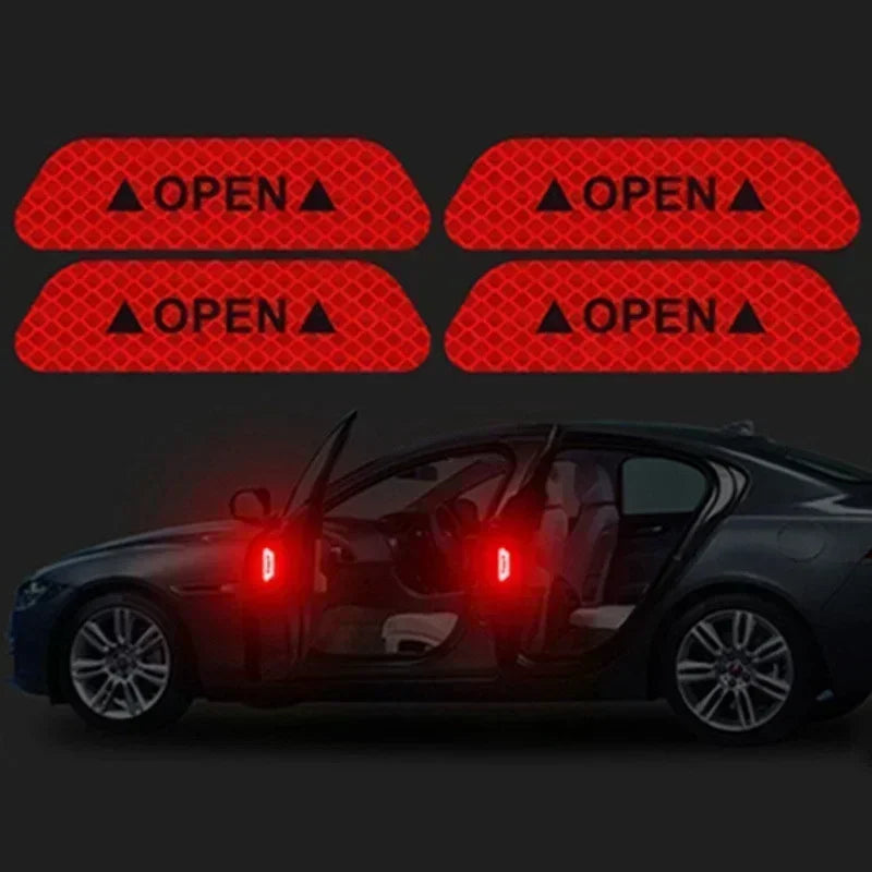 4PCS Reflective Car Door Stickers – Safety Warning Opening Reflector Decals